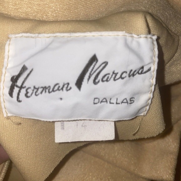 Vintage Herman Marcus 60s Yellow Size 14 Mock Suede Mid Mod belted Fall dress - Picture 11 of 11
